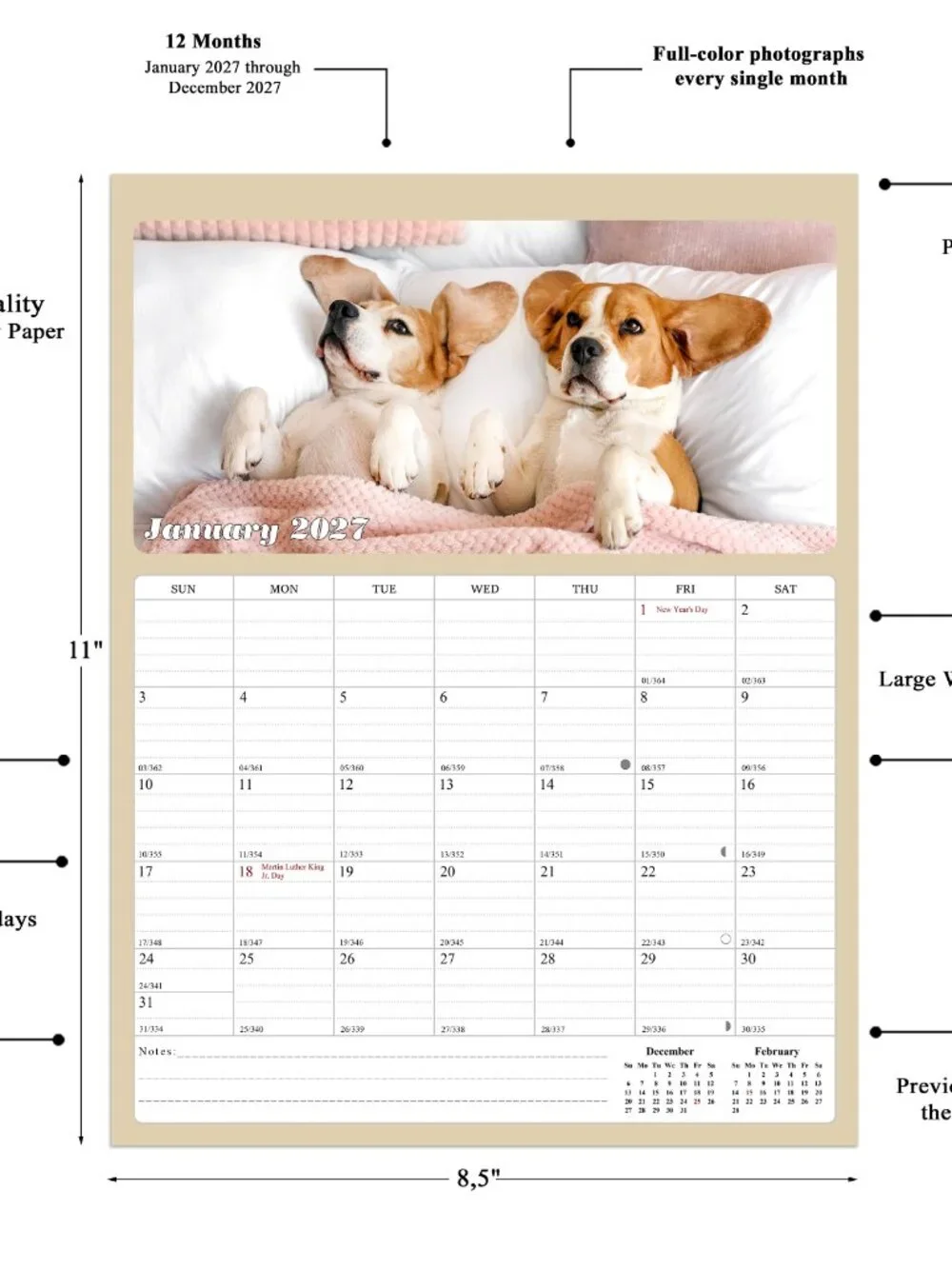 2027 Calendar Magnetic Peel & Stick 12 Months 8.5